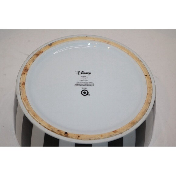 Mickey Mouse Dog Dish Striped Black and White Porcelain Disney Chip Bowl - Picture 3 of 4